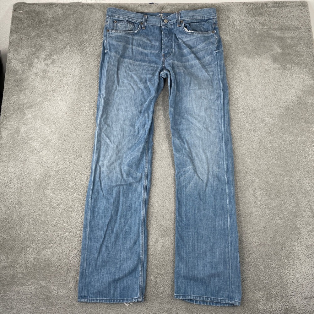 7 For All Mankind Jeans Womens 33 Blue Slouchy Relaxed Distressed Light Wash